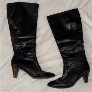 Amalfi Black Real Leather Heeled Boots - Size 9